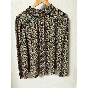Women’s Loft Long Sleeve Black Floral Blouse Size M